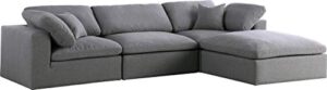 meridian furniture serene collection modern | contemporary deluxe comfort modular sectional, soft linen textured fabric, down cushions, 2 corner + 1 armless + 1 ottoman, grey