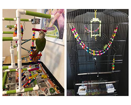 DS. DISTINCTIVE STYLE Bird Ladder Toys Coloured Flexible Parrot Swing Bridge Wooden Cockatiel Cage Hanging Climbing Ladder (27.6 in (12 Steps))