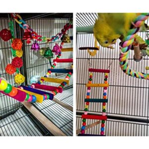 DS. DISTINCTIVE STYLE Bird Ladder Toys Coloured Flexible Parrot Swing Bridge Wooden Cockatiel Cage Hanging Climbing Ladder (27.6 in (12 Steps))