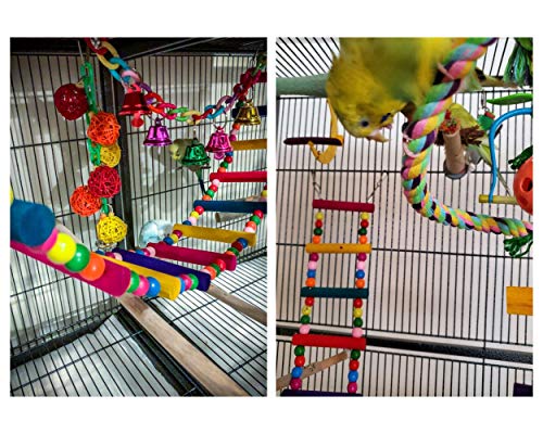 DS. DISTINCTIVE STYLE Bird Ladder Toys Coloured Flexible Parrot Swing Bridge Wooden Cockatiel Cage Hanging Climbing Ladder (27.6 in (12 Steps))