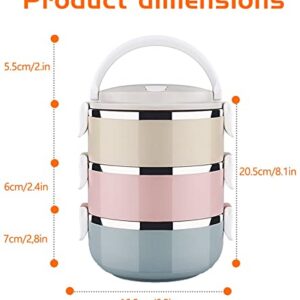 AOSUYOU 3 Layer Stainless Steel Leakproof Lunch Box, Portable Carry Hand Food Storage Container for Work Lunches, Picnic, Travel, Camping with Lunch Bag