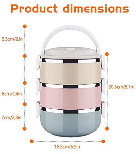 AOSUYOU 3 Layer Stainless Steel Leakproof Lunch Box, Portable Carry Hand Food Storage Container for Work Lunches, Picnic, Travel, Camping with Lunch Bag