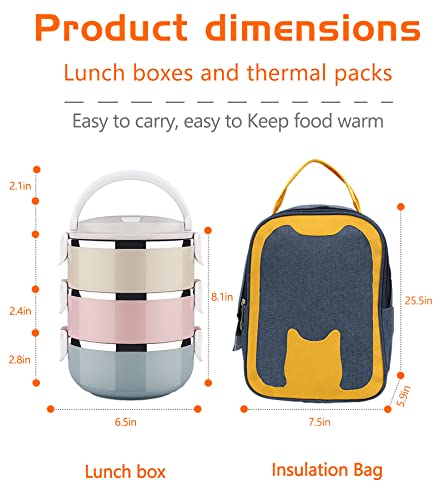 AOSUYOU 3 Layer Stainless Steel Leakproof Lunch Box, Portable Carry Hand Food Storage Container for Work Lunches, Picnic, Travel, Camping with Lunch Bag