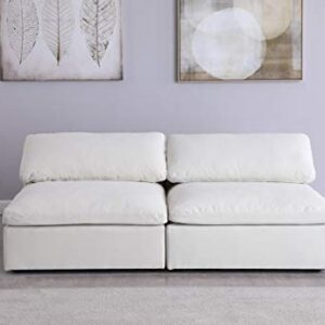 Meridian Furniture Serene Collection Modern | Contemporary Deluxe Comfort Modular Sofa, Soft Linen Textured Fabric, Down Cushions, 2 Armless, Cream