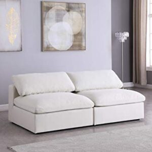 Meridian Furniture Serene Collection Modern | Contemporary Deluxe Comfort Modular Sofa, Soft Linen Textured Fabric, Down Cushions, 2 Armless, Cream