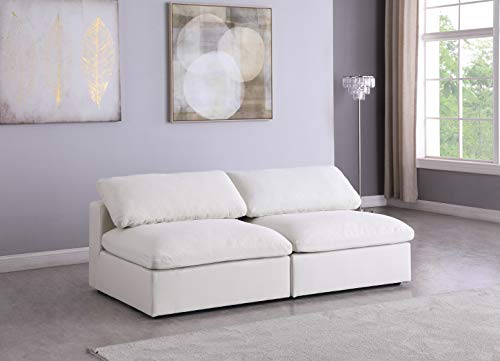 Meridian Furniture Serene Collection Modern | Contemporary Deluxe Comfort Modular Sofa, Soft Linen Textured Fabric, Down Cushions, 2 Armless, Cream