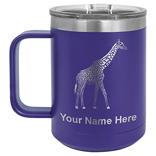 LaserGram 15oz Vacuum Insulated Coffee Mug, Giraffe, Personalized Engraving Included (Dark Purple)