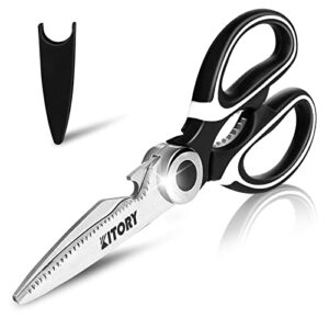kitory kitchen shears - ultra sharp premium scissors with sheath - heavy duty poultry shears-nut cracker-bottle opener- multi purpose scissors