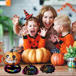 Halloween Scratch Paper Art,Funnlot 42PCS Halloween Scratch Paper Halloween Games for Kids Halloween Ornaments Scratch Magic Scratch Off Cards Paper Birthday Education Game Halloween Craft with Tool