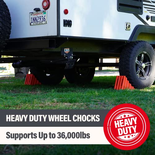 SECURITYMAN Wheel Chocks for Travel Trailers, RV, Camper, Truck, and Boat (2 Pack) - Heavy Duty RV Wheel Chock (Supports 36,000lbs) with High Visibility - Non Slip Sturdy Design Tire Chocks