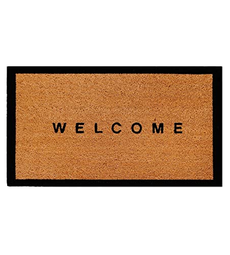 THEODORE MAGNUS Natural Coir Doormat with Non-Slip Backing - 17 x 30 - Outdoor/Indoor - Welcome Mats - Natural - Welcome w/Border - COIR-1730-15-121