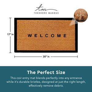 THEODORE MAGNUS Natural Coir Doormat with Non-Slip Backing - 17 x 30 - Outdoor/Indoor - Welcome Mats - Natural - Welcome w/Border - COIR-1730-15-121