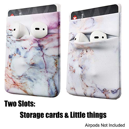 Obbii 2Pack Phone Card Holder Stretchy Lycra Wallet Pocket Credit Card ID Case Pouch Sleeve 3M Adhesive Sticker on iPhone Samsung Galaxy Android Smartphones (Pink Marble & White Golden Marble)