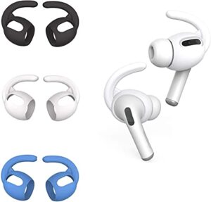 canopus airpods pro ear hooks compatible with apple airpods pro, anti-slip ear covers accessories (not fit in the charging case), 3 pairs (white, black & blue) of ear tips with silicone storage pouch