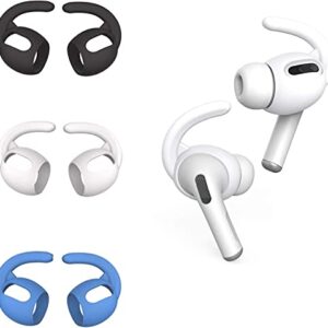 CANOPUS AirPods Pro Ear Hooks Compatible with Apple AirPods Pro, Anti-Slip Ear Covers Accessories (Not Fit in The Charging Case), 3 Pairs (White, Black & Blue) of Ear Tips with Silicone Storage Pouch