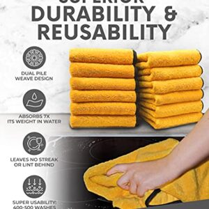 Solid Multipurpose Plush Microfiber Cleaning Cloth - Cleaning Towel for Household, Car Washing, Drying & Auto Detailing - 12" x 12" (Yellow, 12)