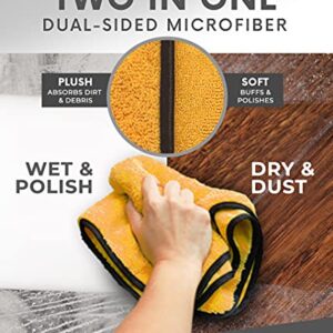 Solid Multipurpose Plush Microfiber Cleaning Cloth - Cleaning Towel for Household, Car Washing, Drying & Auto Detailing - 12" x 12" (Yellow, 12)