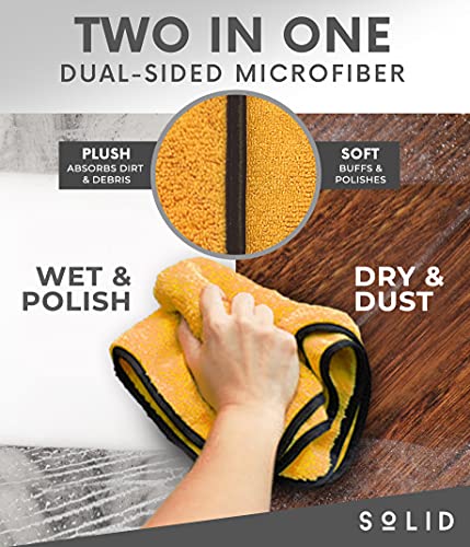 Solid Multipurpose Plush Microfiber Cleaning Cloth - Cleaning Towel for Household, Car Washing, Drying & Auto Detailing - 12" x 12" (Yellow, 12)