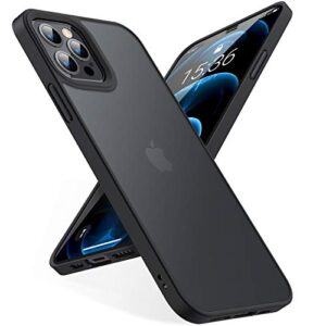 torras shockproof for iphone 12 pro max case, military grade drop protection translucent matte case compatible for iphone 12 pro max phone case, guardian series, black