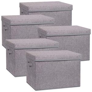 tenabort 5 pack large foldable storage box with lids [16.5x11.8x11.8] fabric storage cube organizer cloth containers linen bins baskets for closet clothes clothing bed room