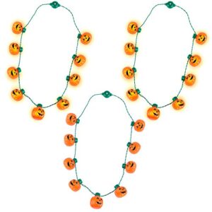 aodaer 3 pack led light up halloween pumpkin lantern necklace for holiday halloween party favors
