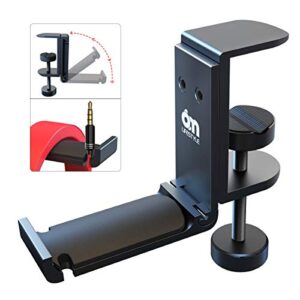 6amlifestyle foldable headphone stand hanger hook under desk with cable organizer save space metal headset holder clamp for universal wireless and wired headphones gaming pc headsets, 6a-1203bk