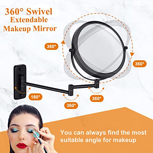 DECLUTTR Wall Mounted Makeup Mirror with 5X Magnification, 8 Inch Double Sided Vanity Magnifying Mirror for Bathroom, Black