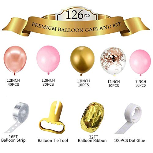 126 Pieces Rose Gold Balloons Birthday Party Decorations for Women, Rose Gold Balloon Garland Arch Kit, Rose Gold Pink and Gold Balloons for Baby Shower Graduation Bachelorette Globos Para Fiestas