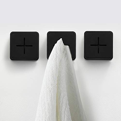 KAIYING Kitchen Towel Hook, Self Adhesive Dish Towel Holder for Kitchen Cabinet Door, Push Towels Holder Wall Mounted for Bathroom and Home, No Drilling (3 Pack_Black)