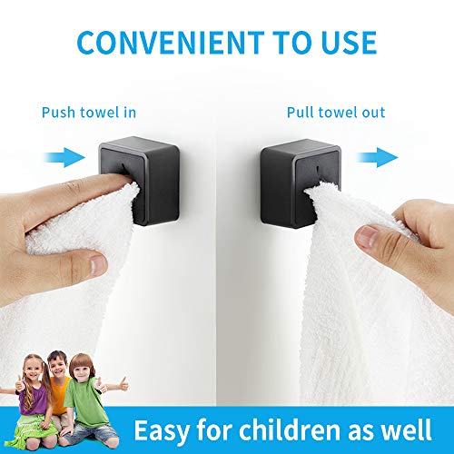 KAIYING Kitchen Towel Hook, Self Adhesive Dish Towel Holder for Kitchen Cabinet Door, Push Towels Holder Wall Mounted for Bathroom and Home, No Drilling (3 Pack_Black)