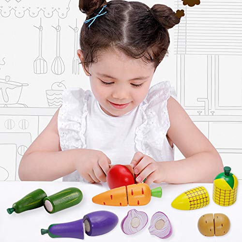 Wooden Play Food for Kids Kitchen Toys for Toddlers Cutting Pretend Toy Food Wooden Fruits Vegetables Gift for Boys Girls Educational Toys