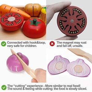 Wooden Play Food for Kids Kitchen Toys for Toddlers Cutting Pretend Toy Food Wooden Fruits Vegetables Gift for Boys Girls Educational Toys