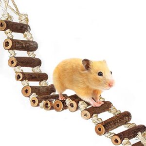 Meric Gecko Ladder Bridge, Raw Wood Hanging Climber, Flexible Swinging Footway, Provides Physical & Mental Encouragement, Entertainment for Lizards, Hamster, Gerbil, 1-pc