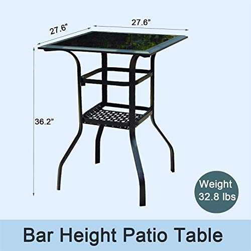 PatioFestival Outdoor Height Bistro Chairs Set Patio Swivel Bar Stools with 4 Yard Armrest Chairs and 2 Glass Top Tables, All Weather Steel Frame Furniture for Lawn, Deck, Backyard and Pool