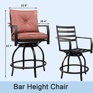 PatioFestival Outdoor Height Bistro Chairs Set Patio Swivel Bar Stools with 4 Yard Armrest Chairs and 2 Glass Top Tables, All Weather Steel Frame Furniture for Lawn, Deck, Backyard and Pool