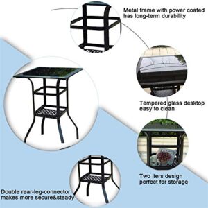 PatioFestival Outdoor Height Bistro Chairs Set Patio Swivel Bar Stools with 4 Yard Armrest Chairs and 2 Glass Top Tables, All Weather Steel Frame Furniture for Lawn, Deck, Backyard and Pool