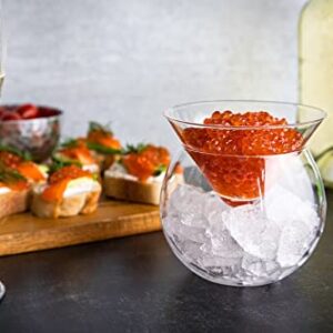 Kook Glass Caviar Chiller Server Set, Serving Dish with Ice Holder, for Shrimp, Appetizers, Liquor, Martinis and Cocktails, Dishwasher Safe, 5 oz Bowl, Set of 2