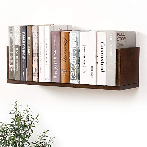 HOMWOO Floating Bookshelf Hanging FAS Grade Natural Solid Wood Shelves U-Shaped Floating Wall Shelf, for Living Room, Bedroom, Office Storage Shelf (Walnut)