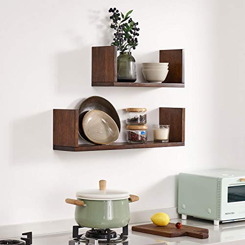 HOMWOO Floating Bookshelf Hanging FAS Grade Natural Solid Wood Shelves U-Shaped Floating Wall Shelf, for Living Room, Bedroom, Office Storage Shelf (Walnut)