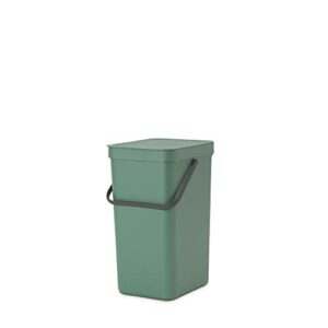 Brabantia Sort & Go Kitchen Recycling Bin (16 L/Fir Green) Stackable Waste Organiser with Handle & Removable Lid, Easy Clean, Fixtures Included for Wall/Cupboard Mounting