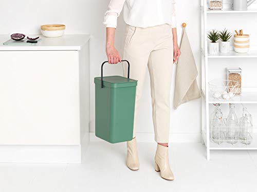 Brabantia Sort & Go Kitchen Recycling Bin (16 L/Fir Green) Stackable Waste Organiser with Handle & Removable Lid, Easy Clean, Fixtures Included for Wall/Cupboard Mounting