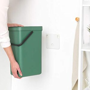 Brabantia Sort & Go Kitchen Recycling Bin (16 L/Fir Green) Stackable Waste Organiser with Handle & Removable Lid, Easy Clean, Fixtures Included for Wall/Cupboard Mounting