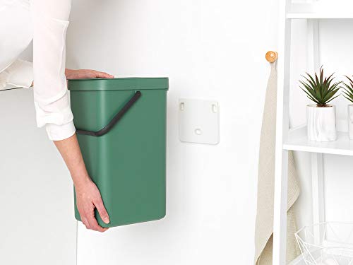 Brabantia Sort & Go Kitchen Recycling Bin (16 L/Fir Green) Stackable Waste Organiser with Handle & Removable Lid, Easy Clean, Fixtures Included for Wall/Cupboard Mounting