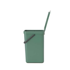 Brabantia Sort & Go Kitchen Recycling Bin (16 L/Fir Green) Stackable Waste Organiser with Handle & Removable Lid, Easy Clean, Fixtures Included for Wall/Cupboard Mounting
