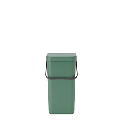 Brabantia Sort & Go Kitchen Recycling Bin (16 L/Fir Green) Stackable Waste Organiser with Handle & Removable Lid, Easy Clean, Fixtures Included for Wall/Cupboard Mounting