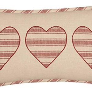 Piper Classics Market Place Red Triple Heart Applique Throw Pillow Cover, 12" L x 20" W, Cream w/Red Ticking Stripe Hearts, Valentine's Day, Love, Country Farmhouse