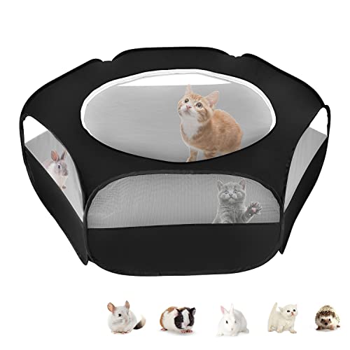 XIRGS Small Animal Playpen, Waterproof Small Pet Cage Tent Portable Outdoor Exercise Yard Fence with Top Cover Anti Escape Yard Fence for Kitten/Cat/Rabbits/Bunny/Hamster/Guinea Pig/Chinchillas