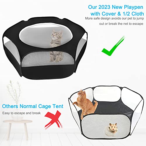 XIRGS Small Animal Playpen, Waterproof Small Pet Cage Tent Portable Outdoor Exercise Yard Fence with Top Cover Anti Escape Yard Fence for Kitten/Cat/Rabbits/Bunny/Hamster/Guinea Pig/Chinchillas