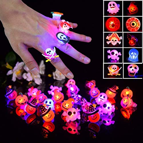 50 Packs Halloween LED Light Up Rings Halloween Glow in The Dark Party Supplies Halloween Light up toys Treat Bag Fillers