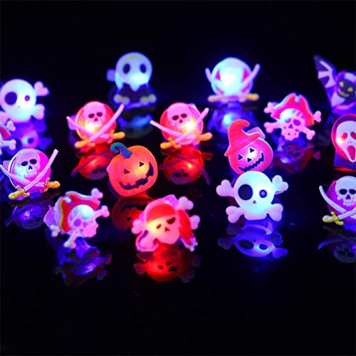 50 Packs Halloween LED Light Up Rings Halloween Glow in The Dark Party Supplies Halloween Light up toys Treat Bag Fillers